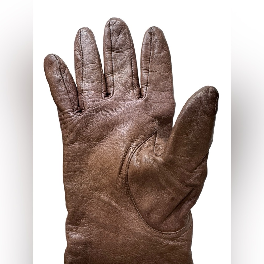 Vintage ARIS Womens Brown Soft Leather Gloves 100% Cashmere Lined Size 6.5 - Picture 5 of 8